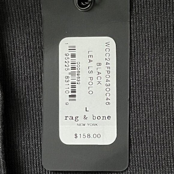 rag & bone Lea Polo Shirt Long Sleeves 5 Buttons Black Size Large MSRP $158 NWT - Picture 15 of 15